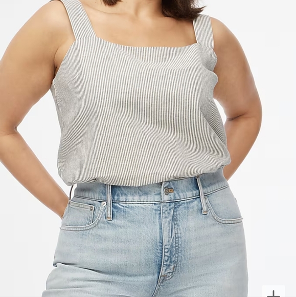 J Crew Striped linen-blend squareneck tank top NWT Size XS in black and white - Picture 4 of 7